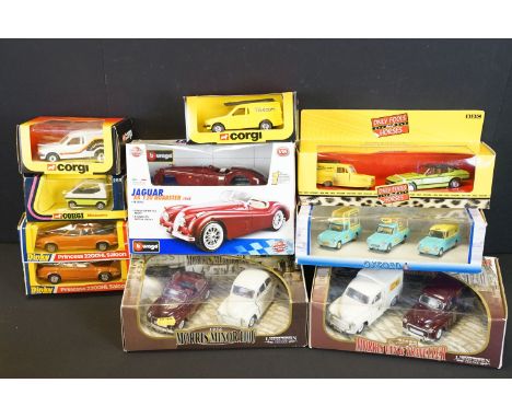 Nine boxed diecast models to include Corgi CC99111 Only Fools and Horses, Corgi 496 Ford Escort, Corgi 503 Escort Van, Corgi 