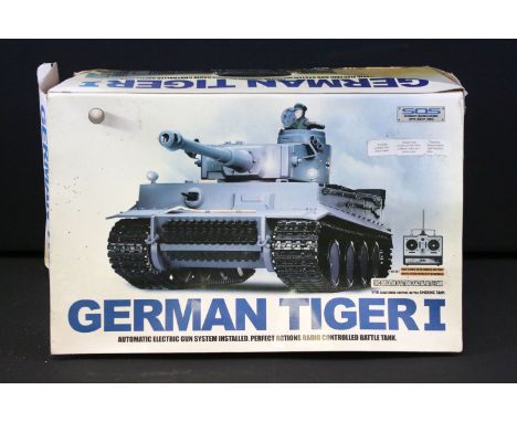 Boxed 1/16 scale Heng Long SOS Special Military Affairs Series R/C German Tiger I Battle Tank, no. 3818-1, with hand controll