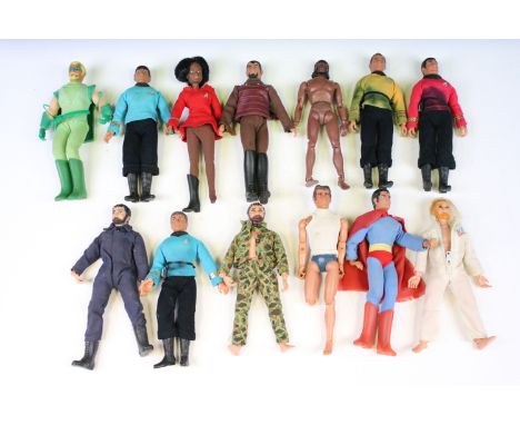 13 Mego Tv Related action figures to include Action Jackson, Green Arrow, Star Trek, Superman, Fonzie &amp; Planet Of The Ape
