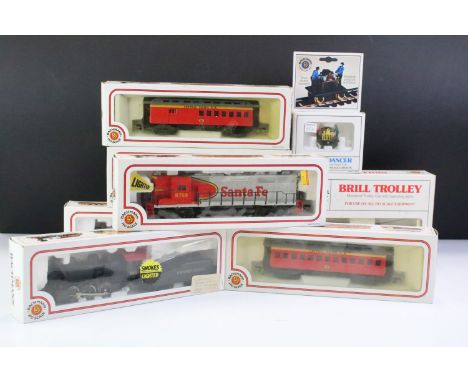 Nine boxed Bachmann 5 HO gauge items to include Jupiter Locomotive, 50614 USRA 0-6-0 &amp; Slope Tender with smoke, 61202 EMD