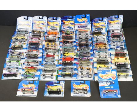 Around 80 carded Mattel Hot Wheels diecast models, appearing vg and some ex 