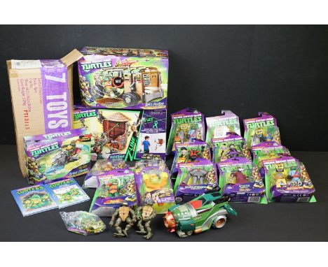 Collection of Playmates Teenage Mutant Ninja Turtles TMNT figures / vehicles to include 12 x carded figures (Michelangelo, Do