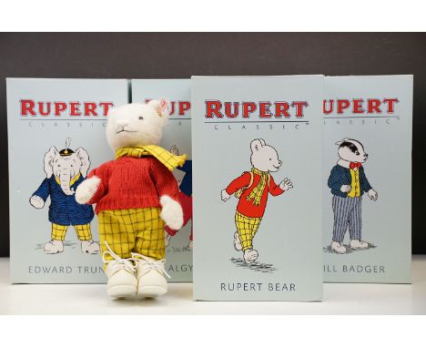 Four boxed Steiff Rupert Bears to include Bill Badger no.543, Rupert Bear no.1387, Edward Trunk no.1012 &amp; Algy Pug no.381