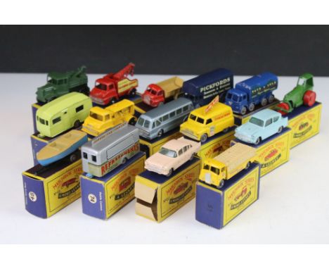 15 Boxed Matchbox 75 Series diecast models to include 48 Motor Sports Boat, 74 Mobile Canteen, 23 Caravan, 22 Vauxhall Cresta