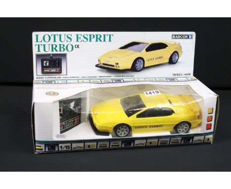 Boxed Radcon 1/15 scale Lotus Esprit Turbo R/C car Model No. 6608, all complete with Radcon Super Turbo 27 controller, in vg 