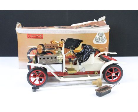 Steam Engine - Boxed Mamod SA1 Steam Roadster in white with red spoke wheels, in gd overall condition with gd box and fair li