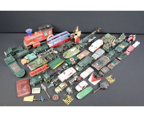 Collection of around 30 playworn diecast models to include various Dinky and Corgi models featuring army related models and o