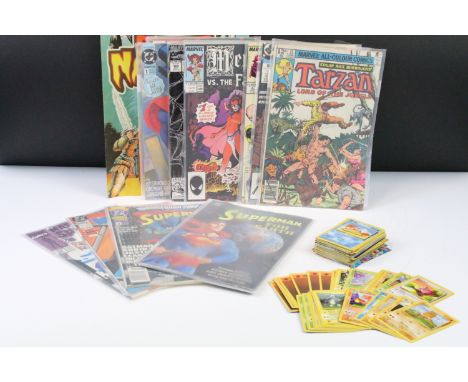 Collection of various comics and Pokemon Wizards Of The Coast cards to include 14 x comics featuring Mephisto Vs The Fantasti