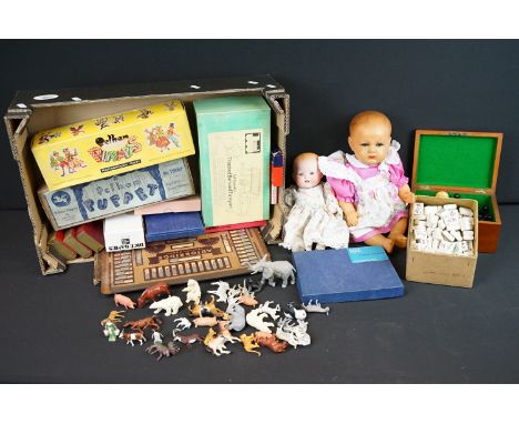 Collection of various mixed toys and games to include 3 x boxed Pelham Puppets to include Mr Turnip, Bengo the dog and cat pu