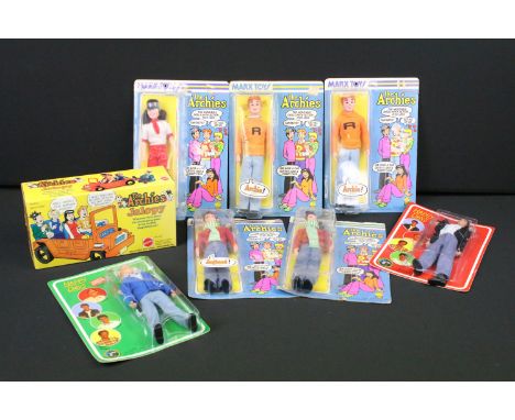 Five carded Marx The Archies figures to include 2 x Archie, 2 x Jughead &amp; Veronica (bubbles removed from card but figure 