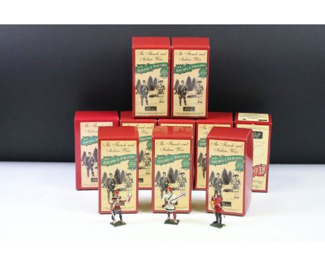 Collection of ten boxed Britains Classic Collection metal figures to include 9 x The French And Indian War Redcoats and Bluec
