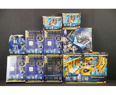 10 Boxed Character Building Doctor Who Sets to include 5 x The Eleven Doctors Micro Figure Sets (complete), Tardis Console Ro