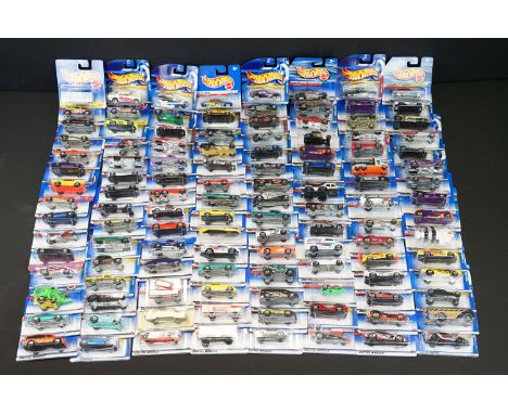 Around 130 carded Mattel Hot Wheels diecast models, appearing vg and some ex 