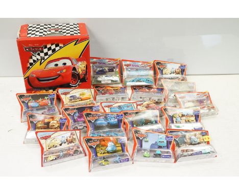 20 Carded Mattel Disney Pixar Cars diecast twin pack models to include The World of Cars, all ex, contained in a damaged Cars
