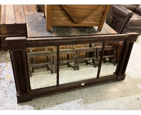 Large Victorian mahogany framed architectural overmantel mirror, W155cm H74cm