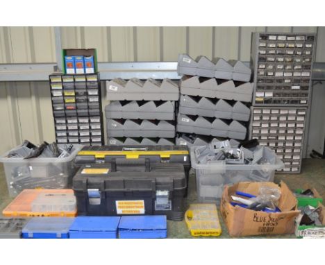 Extensive collection of automotive and workshop screws, nuts, bolts, accessories, electrical testing equipment etc. Includes 