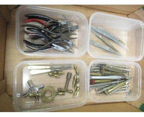 Collection of watch makers tools incl. jewellers screwdrivers, pliers, tweezers, etc 