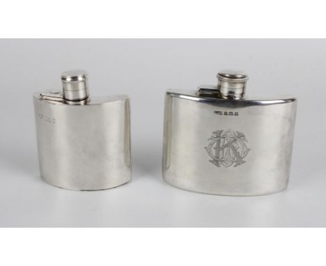 Early C20th hallmarked silver hip flask of convex shape by Daniel &amp; Arter Birmingham 1918, together with a smaller hallma