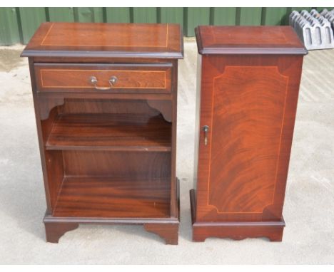 Geo.III style mahogany bookcase with frieze drawer and adjustable shelf, W50cm D28cm H76cm, similar CD storage cabinet, both 