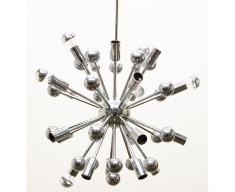 Contemporary Sputnik chromed metal multi branch hanging light fitting, H100cm approx 