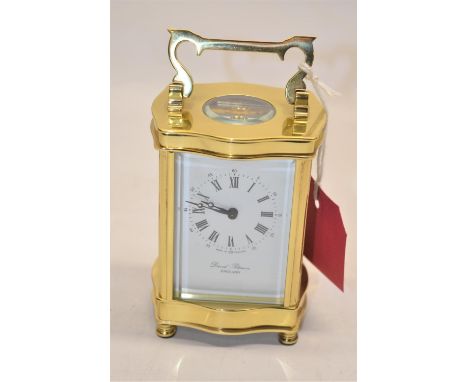 David Peterson England, late C20th brass cased carriage clock, signed white Roman dial with  outer minute track, unsigned 13 
