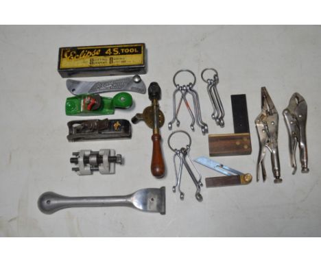 Collection of miniature hand tools to include a boxed Eclipse 4S tool, 2 metal bodied planes by Stanley and Kunz, Britool spa