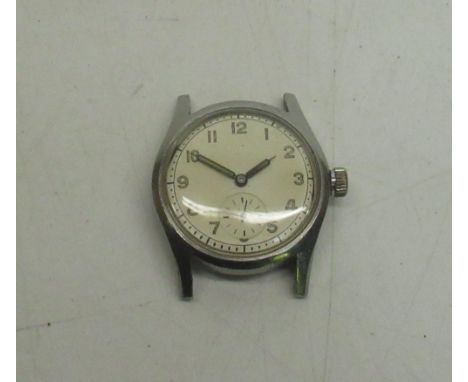 Unnamed WWII period A.T.P (Army Trade Pattern) hand wound wristwatch, silvered dial with Arabic numerals, outer minute track 