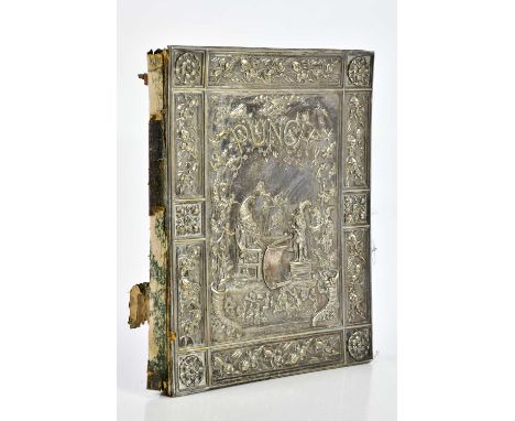 PUNCH, a late 19th century silver plate mounted folder for Punch magazine, decorated with Mr Punch and his dog Toby within a 