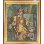 Attributed to Graham West (act.1970-78), Interior scene of a seated gentleman, oil on board,