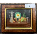 Enid Clarke R.M.S. (1919-2020), miniature still life of fruit, oil on board, signed, 7x9.5cm,