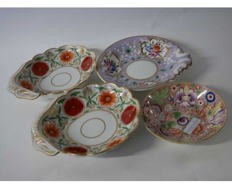 Group of English porcelain wares, early 19th century, comprising a pair of shell dishes, probably Coalport, with a floral des