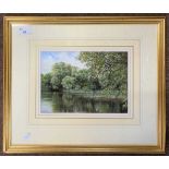 Peter Barker (b.1954) 'The Carp Pool', watercolour, signed, pastel, 17.5x25cm, framed and glazed