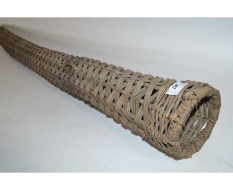 Very unusual 19th century wicker coaching horse whip case of tapering cylindrical form, 135cm long
