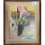 Vincenzo Funiciello (Italian, b.1905), Doorway and buildings, impasto oil on board, signed, 20x25cm,