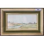Jason Partner (British, 20th century) 'Thurne Mill, Norfolk', watercolour, signed, 9.5x19.5cm,