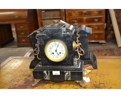 A late 19th Century black slate and marble mounted mantel clock of typical form, 29cm high