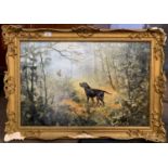 Henry Wilkinson (British,1921-2011), Black lab and Snipe, oil on canvas, signed, 49x74cm, framed.