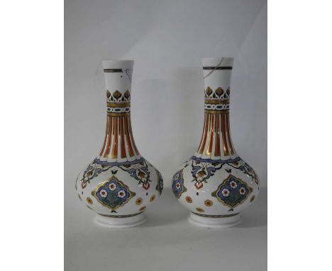 Unusual pair of 19th century Mintons vases with hollow bases and geometric designs, possibly after Christopher Dresser (one v