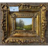 Attributed to C.B.Turner (British, 20th century), Landscape view, oil on board, unsigned, 6x8cm,
