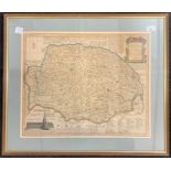 Emanuel Bowen (1694-1767), Norfolk, 18th century hand coloured engraved map, framed and glazed