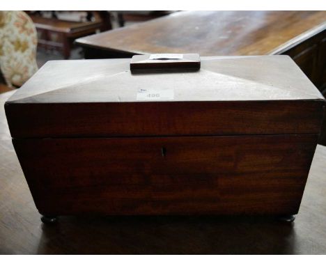 Georgian mahogany sarcophagus formed tea caddy with fitted interior, 32cm wide