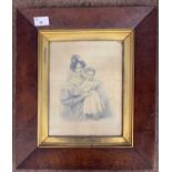 British School, 19th century, Portrait of a mother and child, pencil on card, bears indistinct