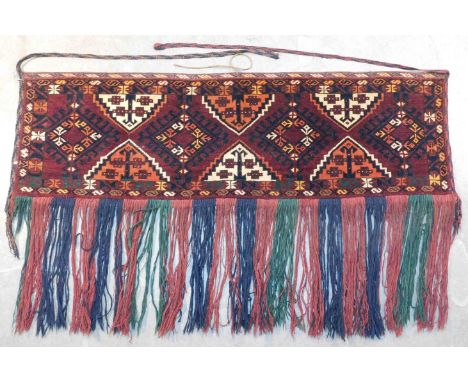 Djollar, Ersari Behang Stammesteppich. Antik.42 cm x 144 cm. Handgeknüpft. Wolle auf Wolle.Wohl naturfarben, Turkmenistan / A