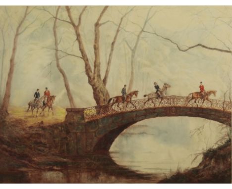 UNDEUTLICH SIGNIERT (XX). "Im Morgennebel". Lithographie.260 mm x 340 mm die Abblidung. Lithographie Druck. Rechts unten unde