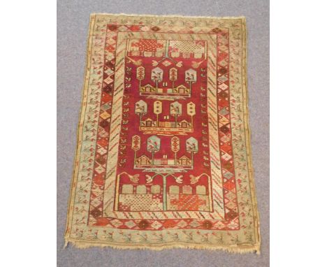 Kula Friedhofsteppich. Türkei.137 cm x 97 cm. Handgeknüpft. Wolle auf Wolle. Antik. Wohl 180 - 240 Jahre alt. Zustand siehe F