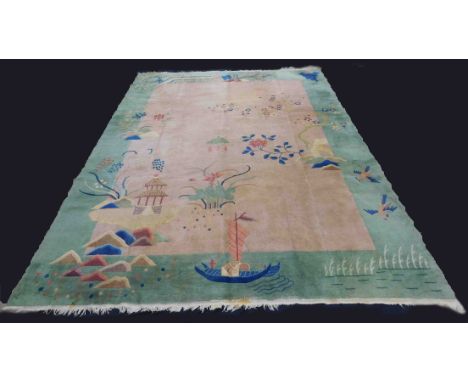 Art Deco / Jugendstil Teppich. China. Antik.354 cm x 277 cm. Handgeknüpft. Wolle auf Baumwolle. Ideale Gartenlandschaft. Circ