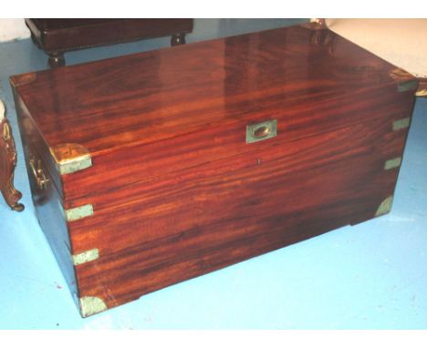 TRUNK, 19th century camphorwood and brass bound with rising lid and carrying handles, 103cm W x 49cm H x 50cm D. 