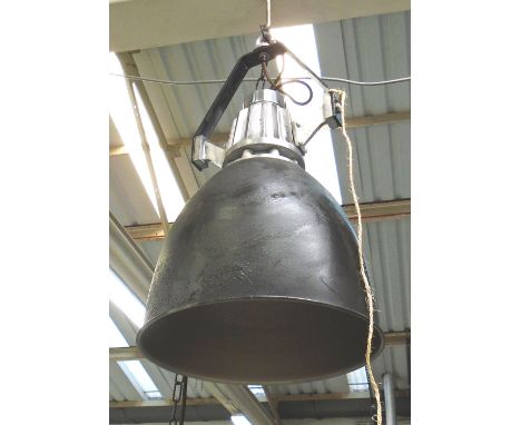 CEILING LIGHT, factory style, in a black and gun metal finish with lone chain and ceiling fitting, 64cm H, plus chain. 