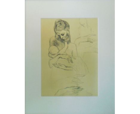 PABLO PICASSO (Spanish,1881-1973) 'Mother and child' pochoir and lithograph, 33.5cm x 24.5cm, signed and dated 1904 in the st