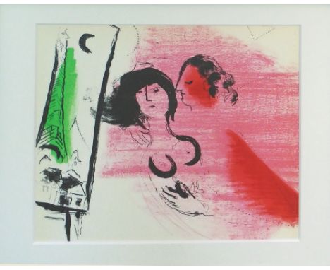 MARC CHAGALL (Russian / French, 1887-1985), 'Lovers with Green Eiffel', lithograph in colours, 31cm x 24cm, printed by Maeght